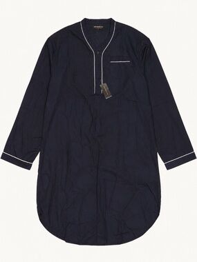 Alexander Del Rossa Navy Cotton Nightshirt White Piping NWT SIZE LARGE